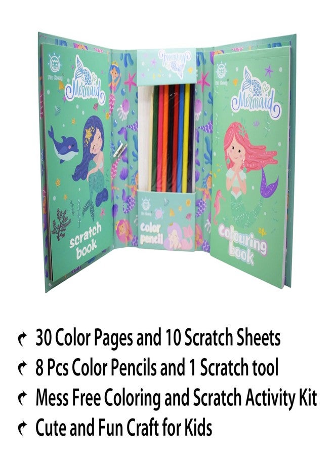 Asera كتاب تلوين وخدش من أسيرا مع 8 أقلام تلوين، مجموعة كتب تلوين ورسم فنية للأطفال من عمر 3 سنوات فما فوق، هدية عيد ميلاد للأطفال (حورية البحر) - Image 2